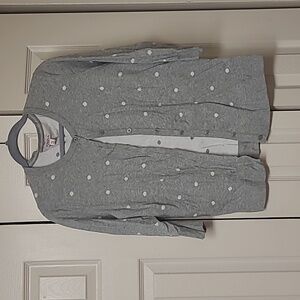 Women's XXL Cardigan Gray with White Polka Dots 3/4 Sleeve